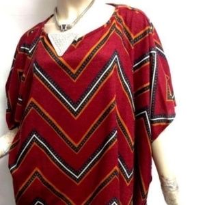 Chevron Poncho Short Sleeve Blouse Small Red